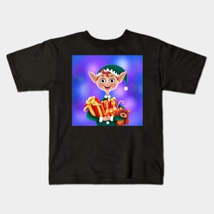 Elf with presents (bg) Kids T-Shirt